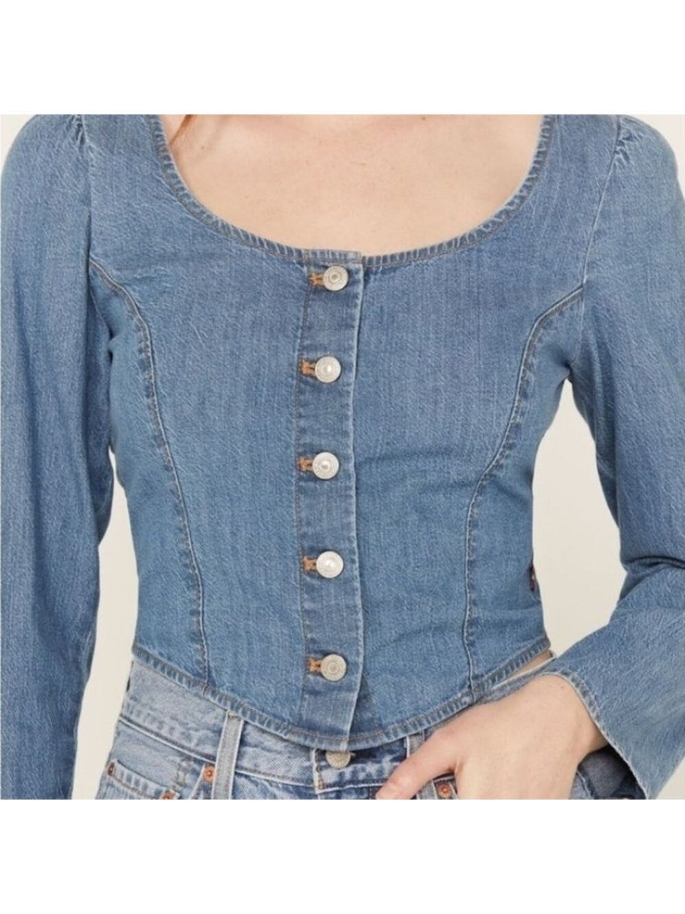 Levi's Blue Denim Button-Up Top XXL - Picture 2 of 8